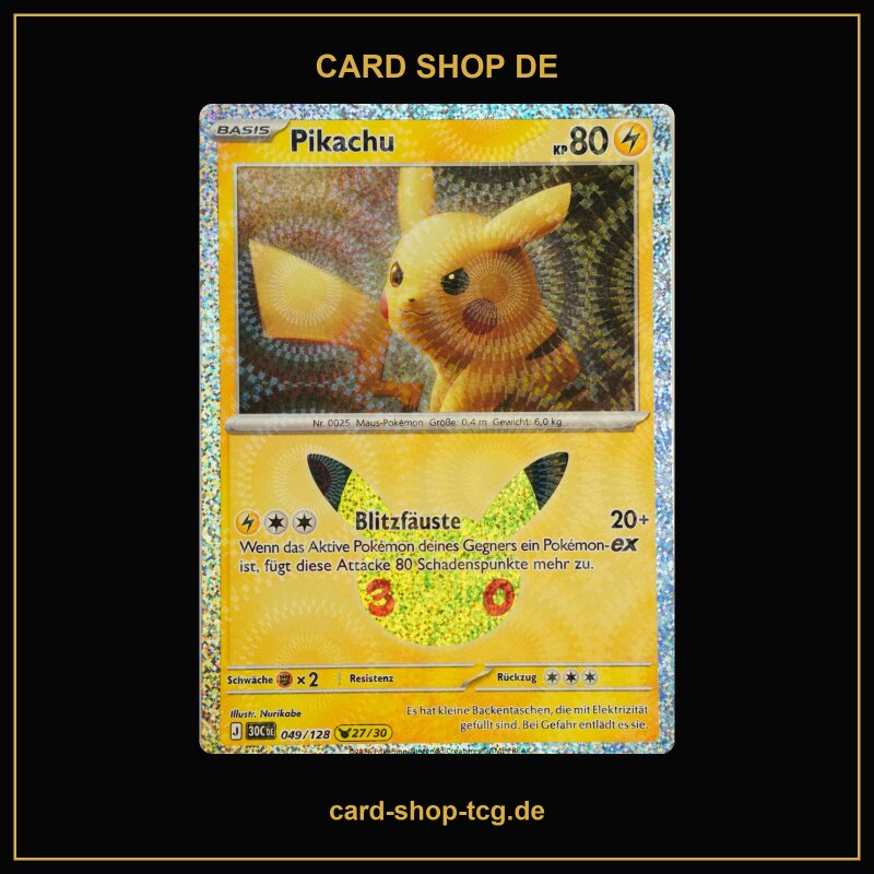 Pikachu · 049/128 · 30th · Pikachu Rare · Deutsch (DE)