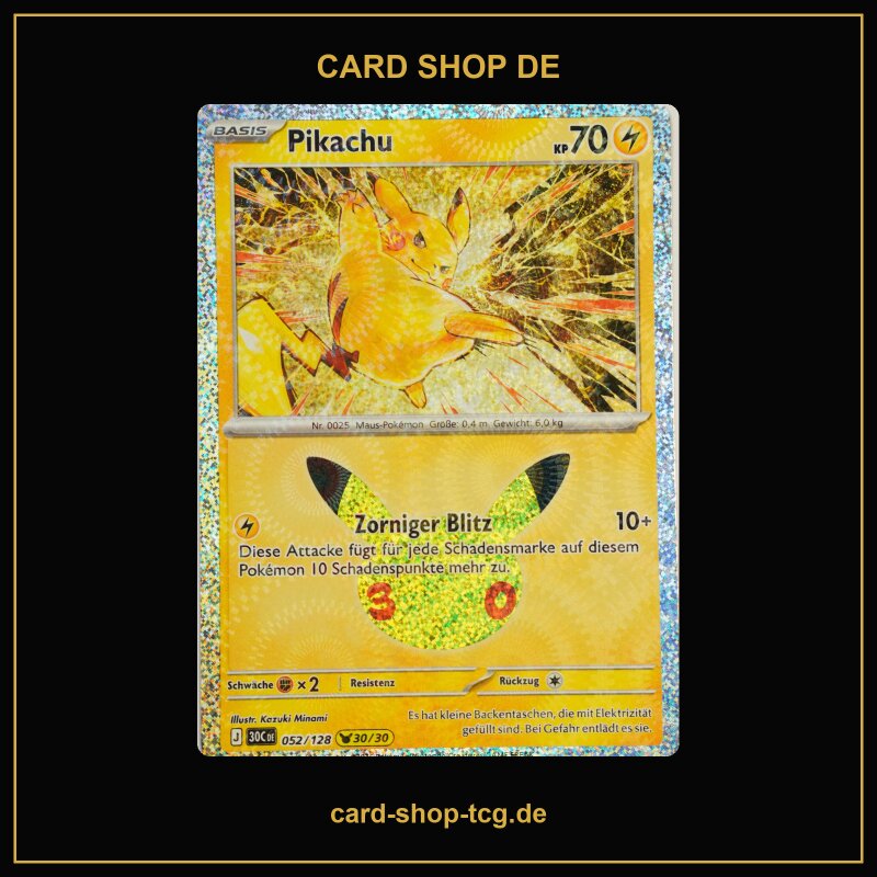 Pikachu · 052/128 · 30th · Pikachu Rare · Deutsch (DE)